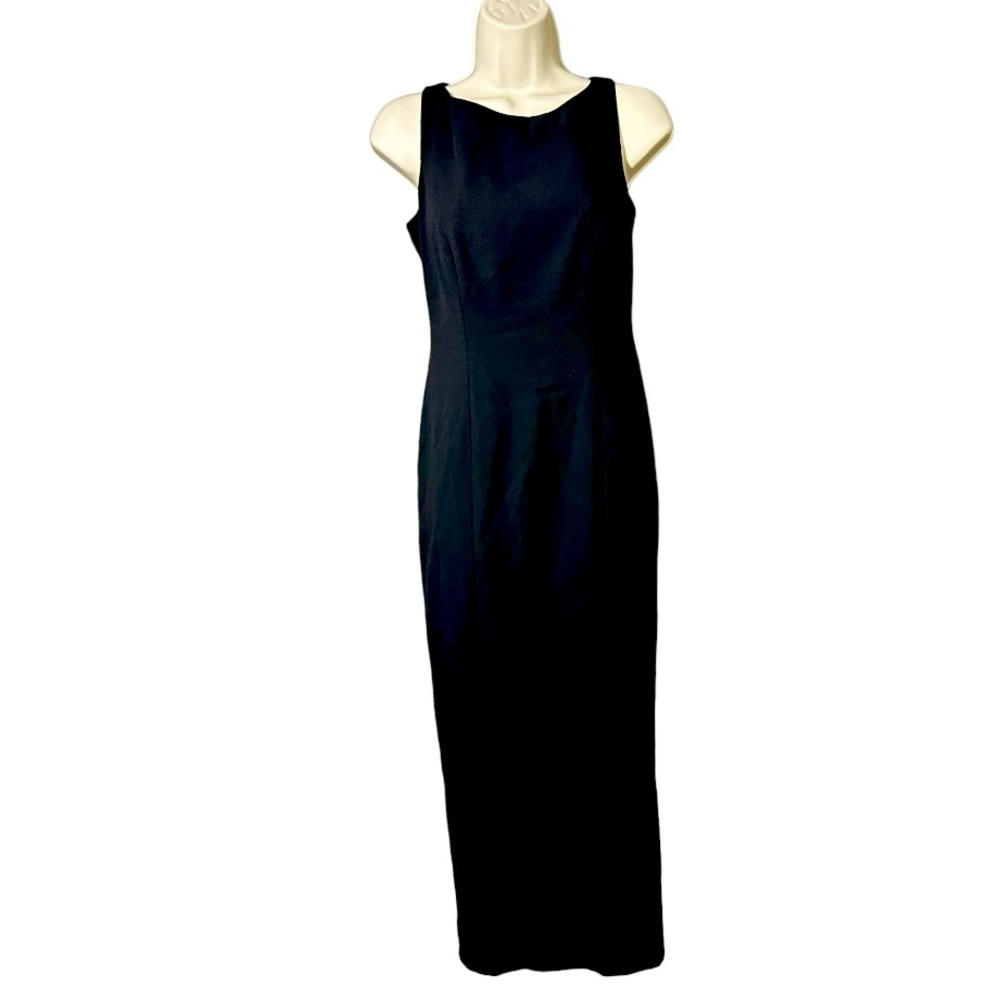 Laundry Shelli Segal Maxi Dress 4 Bow Open Back High Slit Satin Gown Black